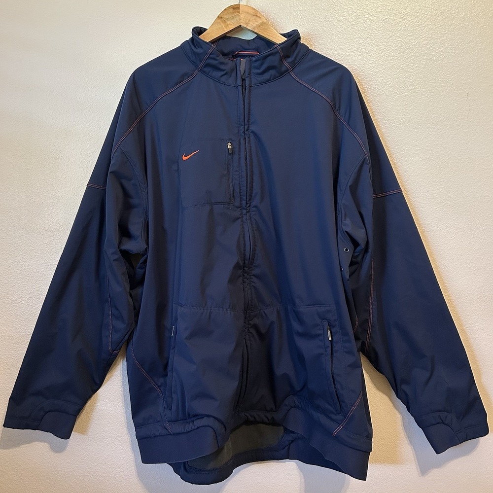 Vintage 90's Nike Men's 3X Navy  Orange Swoosh Full Zip Fleece Lined Jacket